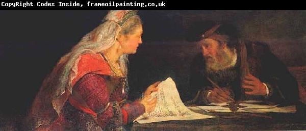 Aert de Gelder Esther and Mordechai writing